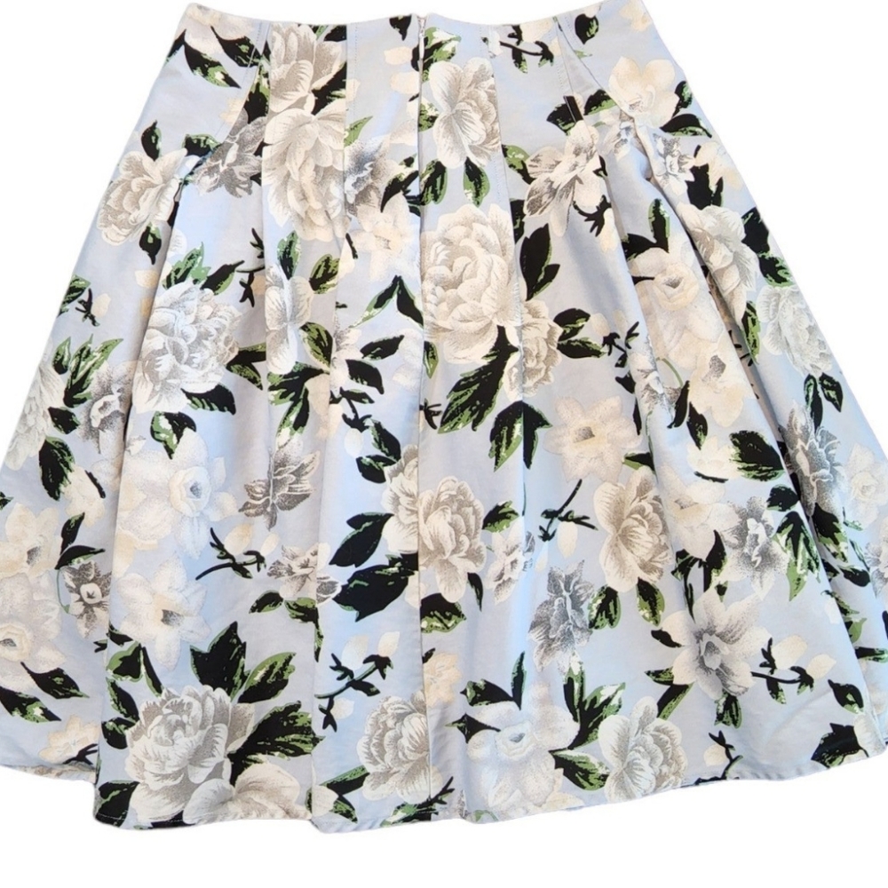 Grace Karin Soft Blue Floral Pleated & Flared Bohemian Knee Length Skirt M
